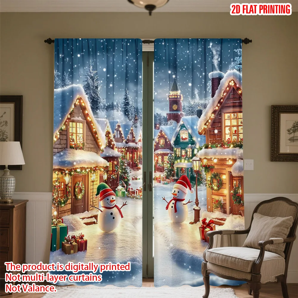 

2pcs 2D flat printing Merry Christmas Popular Curtains Winter Miracle Durable Polyester Without Electricity Birthday Party for