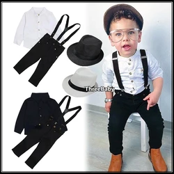 Crianças Roupas para Meninos Gentleman Suits 1-6Y Polo Shirt Tops + Suspender Pants Baby Clothes Set for Wedding Party Birthday Outfit