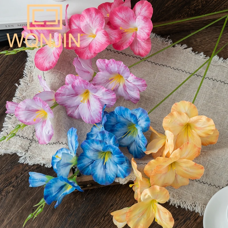 1 unidad de nueva flor artificial de orquídea espada pequeña, de 6 cabezas, para decoración de bodas, escenarios, salas de estar y hogares.