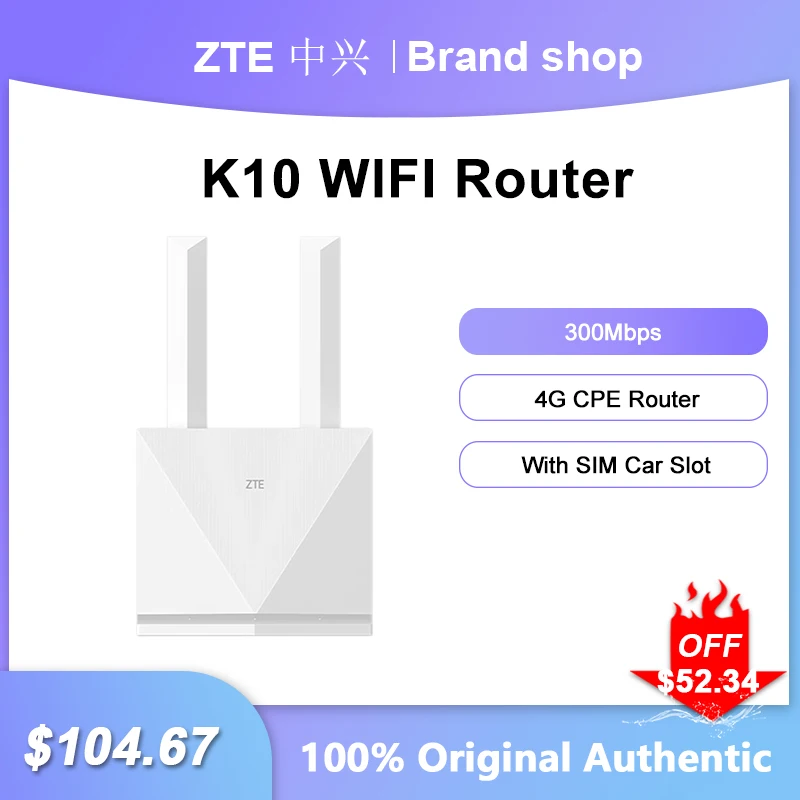 ZTE-enrutador WIFI K10 4G LTE desbloqueado, extensor de rango WIFI de 300Mbps con ranura para tarjeta SIM, repetidor de red con batería