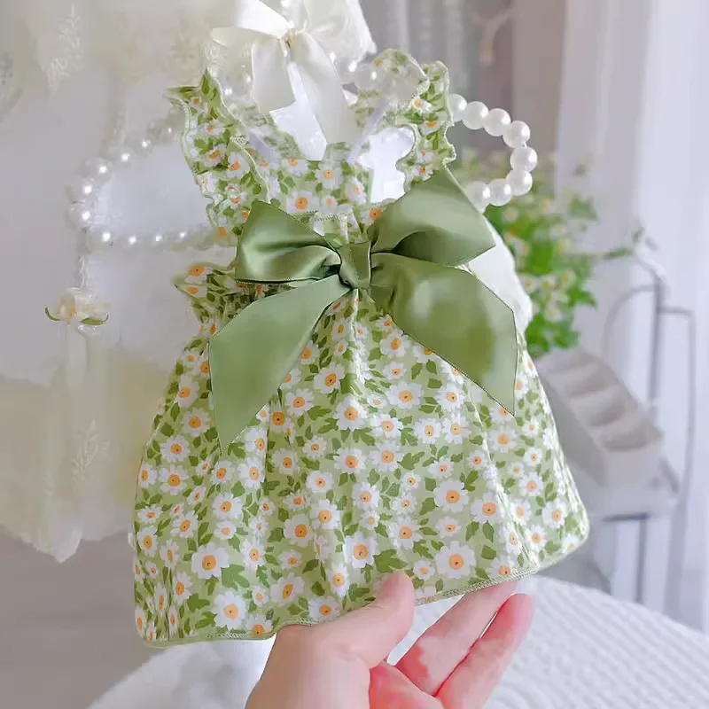 

Pet Dress Summer Floral Princess Dog Clothes Female Bow Knot Dress Sweet Pet Clothing Cute Printed Chihuahua Puppy Cat Skirt