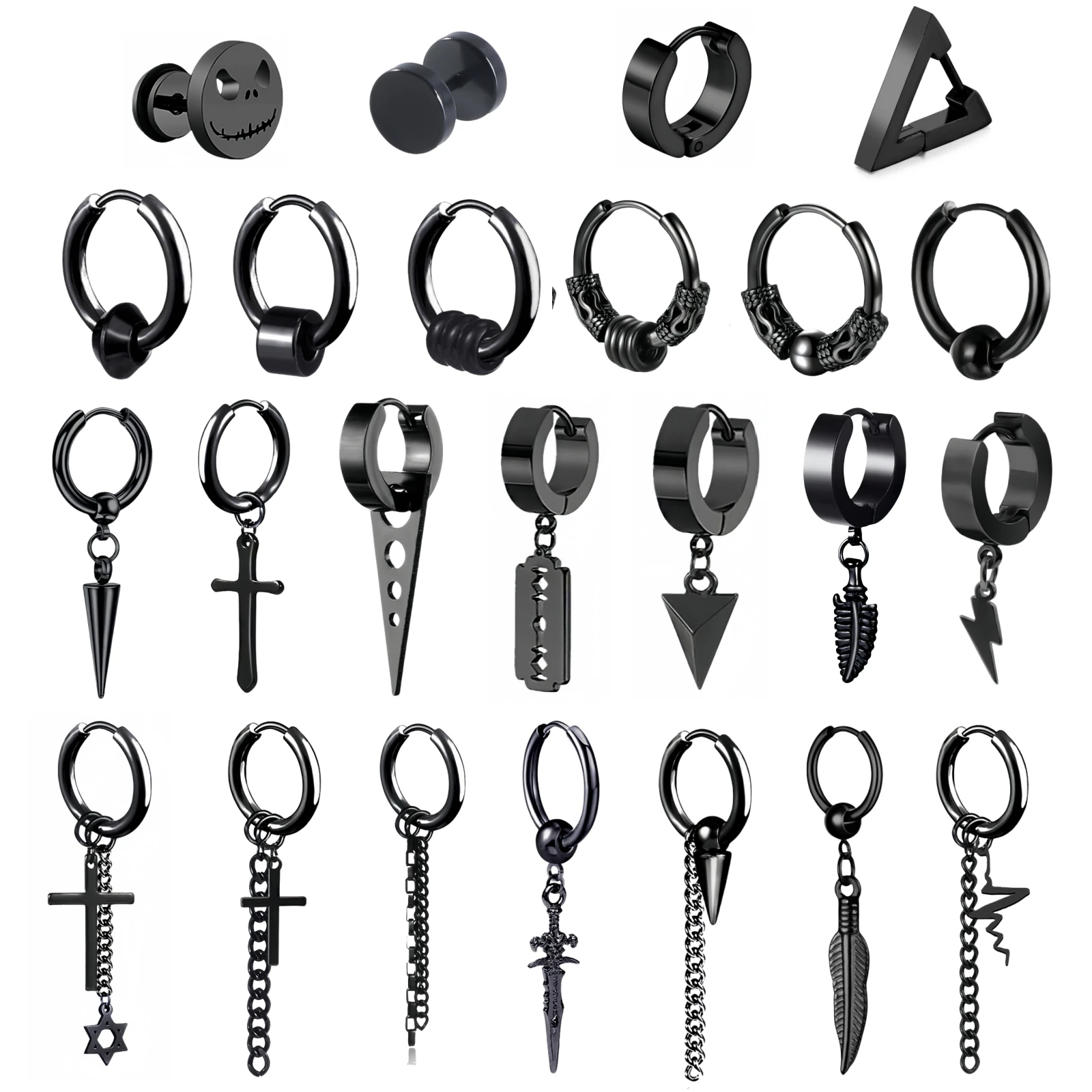 1 زوج بيان القوطي الأسود الذكور المرأة الفولاذ المقاوم للصدأ ثقب الصلبان سلسلة هوب أقراط غير عادية مجوهرات بسيطة هدية العصرية #1
