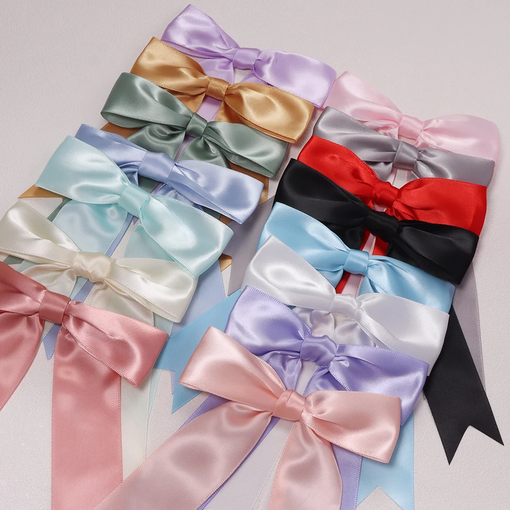5 Stück bunte, große Satinband-Schleifen aus Polyester, handgefertigte Schleifen zum Selbermachen, für Blumen, Geschenkverpackungen, Hochzeiten, Partys und als Haarschmuck. – Detail 3