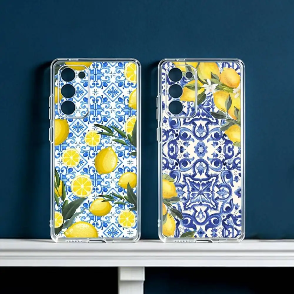 Mediterranean Lemon Fruit art   Phone Case For Samsung Galaxy S24 S25 S23 S22 S21 Plus S24 S25 Transparent Cover Case