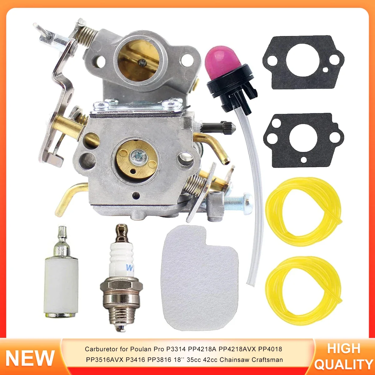 

Carburetor for Poulan Pro P3314 PP4218A PP4218AVX PP4018 PP3516AVX P3416 PP3816 18’’ 35cc 42cc Chainsaw Craftsman