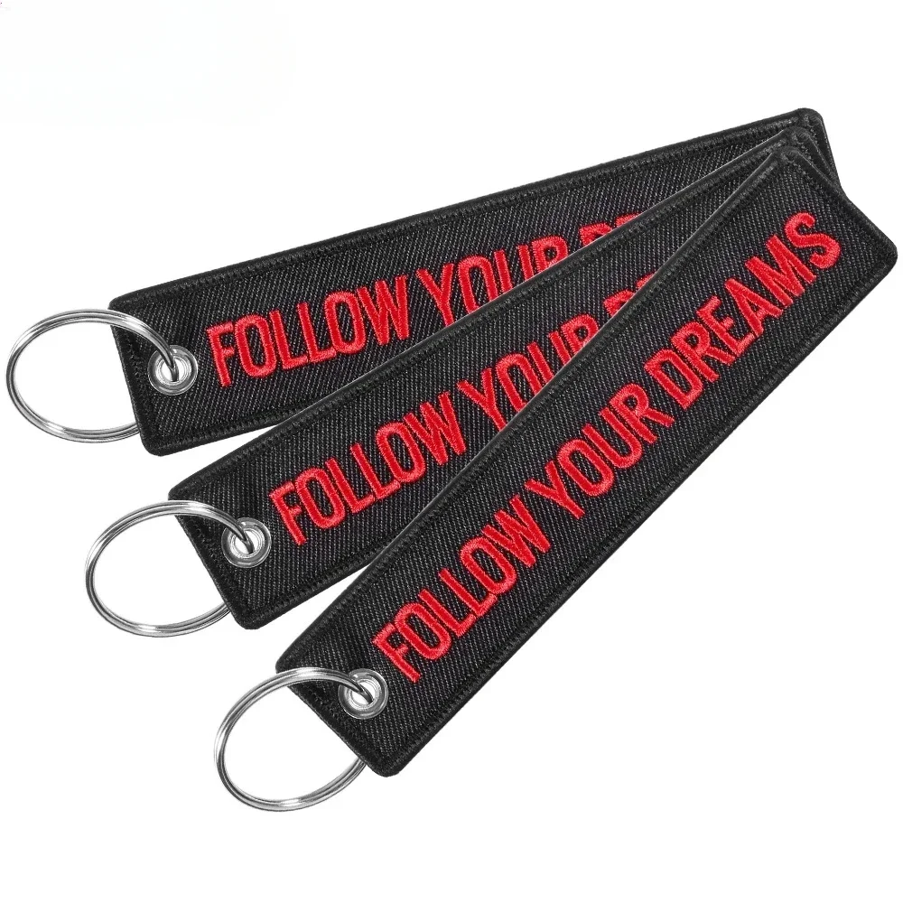 New Arrival Cars Key Fobs FOLLOW YOUR DREAMS Woven Key Ring Special Luggage Tag Label Red Chain Keychain for Aviation Gifts