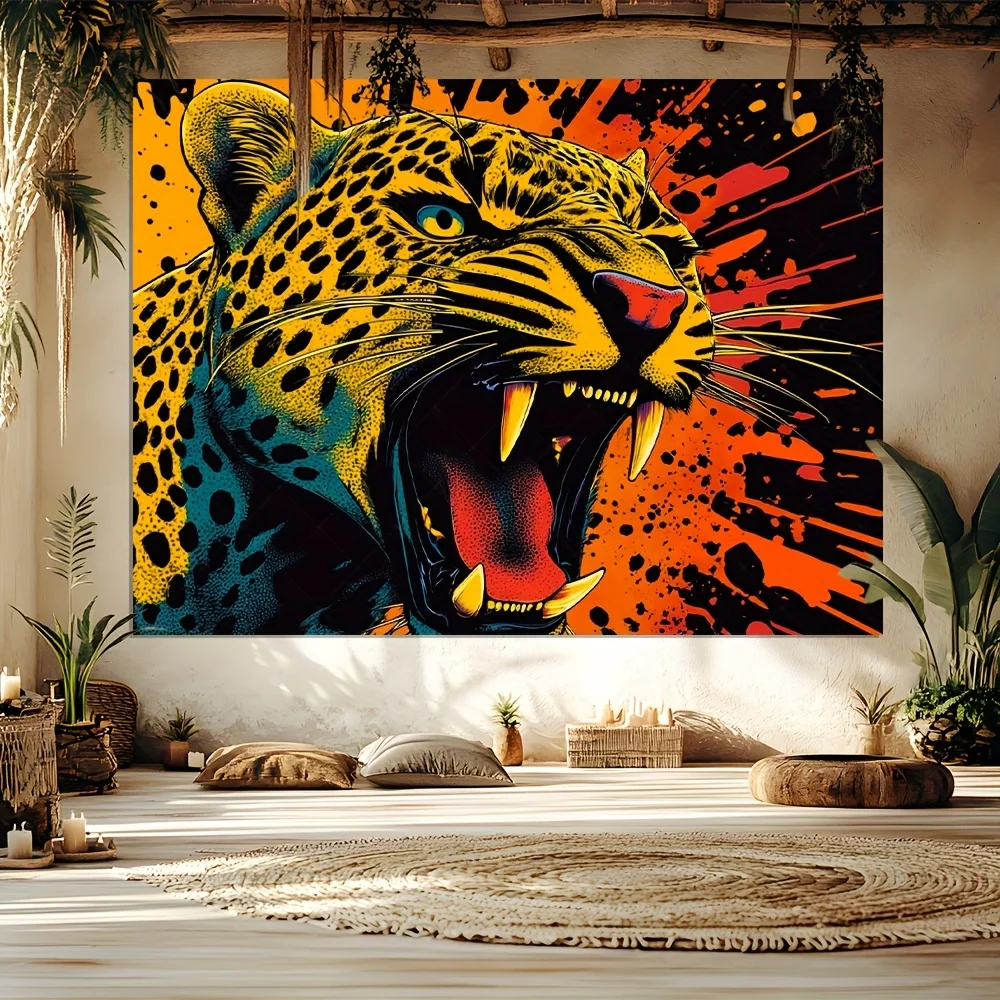 Гобелен Wild Roar-Fierce lampart с золотыми пятнами посередине-Rar, смелый фон животного, настенное искусство для современного украшения Гобелен Wild Roar-Fierce lampart с золотыми пятнами посередине-Rar, смелый фон животного, настенное искусство для современного украшения