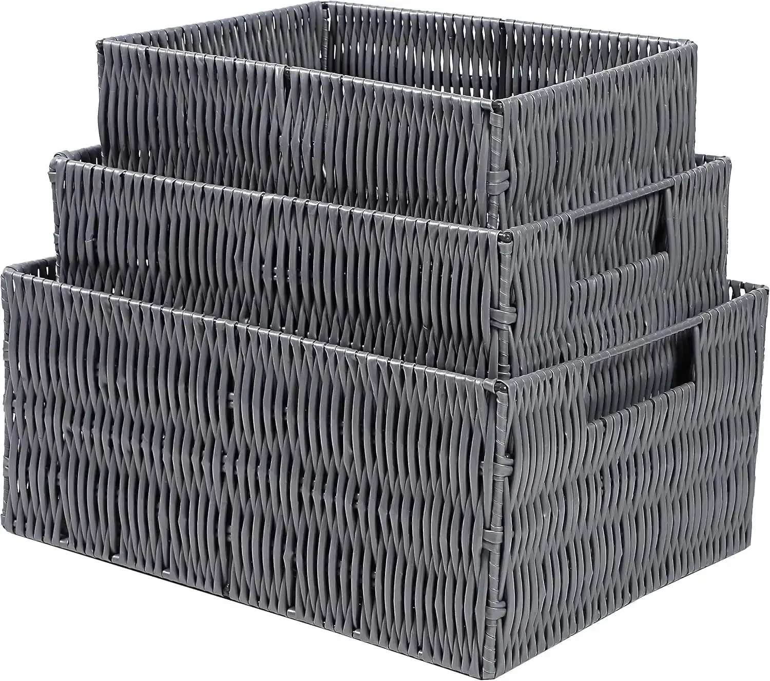 Cesta de armazenamento retangular de vime para rack de armazenamento, rack de armazenamento, rack de acabamento, rack de armazenamento tecido à prova d'água, cinza, pacote com 3.