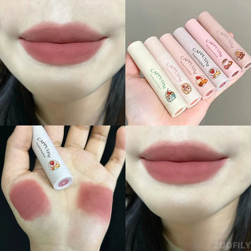 1pc Creamy Lip Gloss Cute Matte Lipstick Long Lasting Nonstick Cup Lipstick Natural Lip Makeup Nude Lipstick Cosmetic Maquillaje