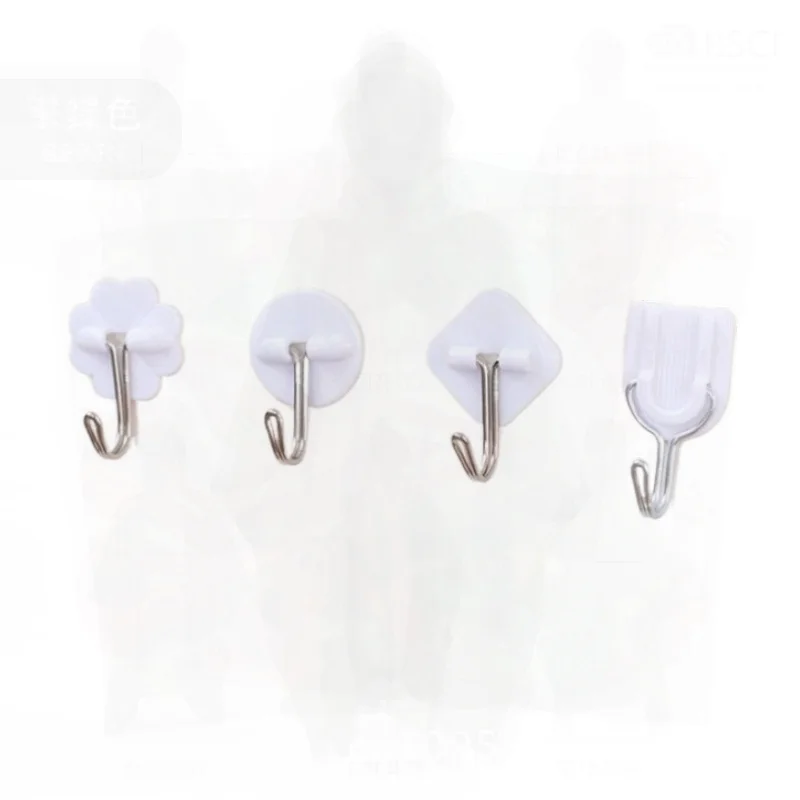 White Cartoon Plastic Sticky Hook Small Square round Single Bulk Adhesive Hook for Home Organization Modern Minimalist Design
