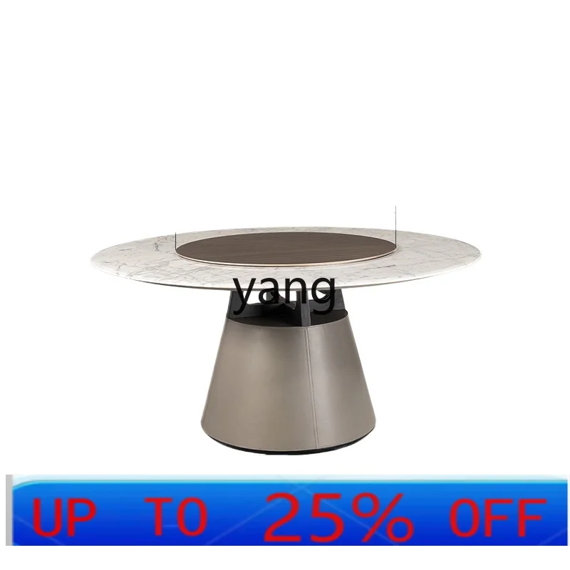 LMM  Modern Simple Medium White Natural Marble Dining Table Round Dining Table Embedded Turntable Household