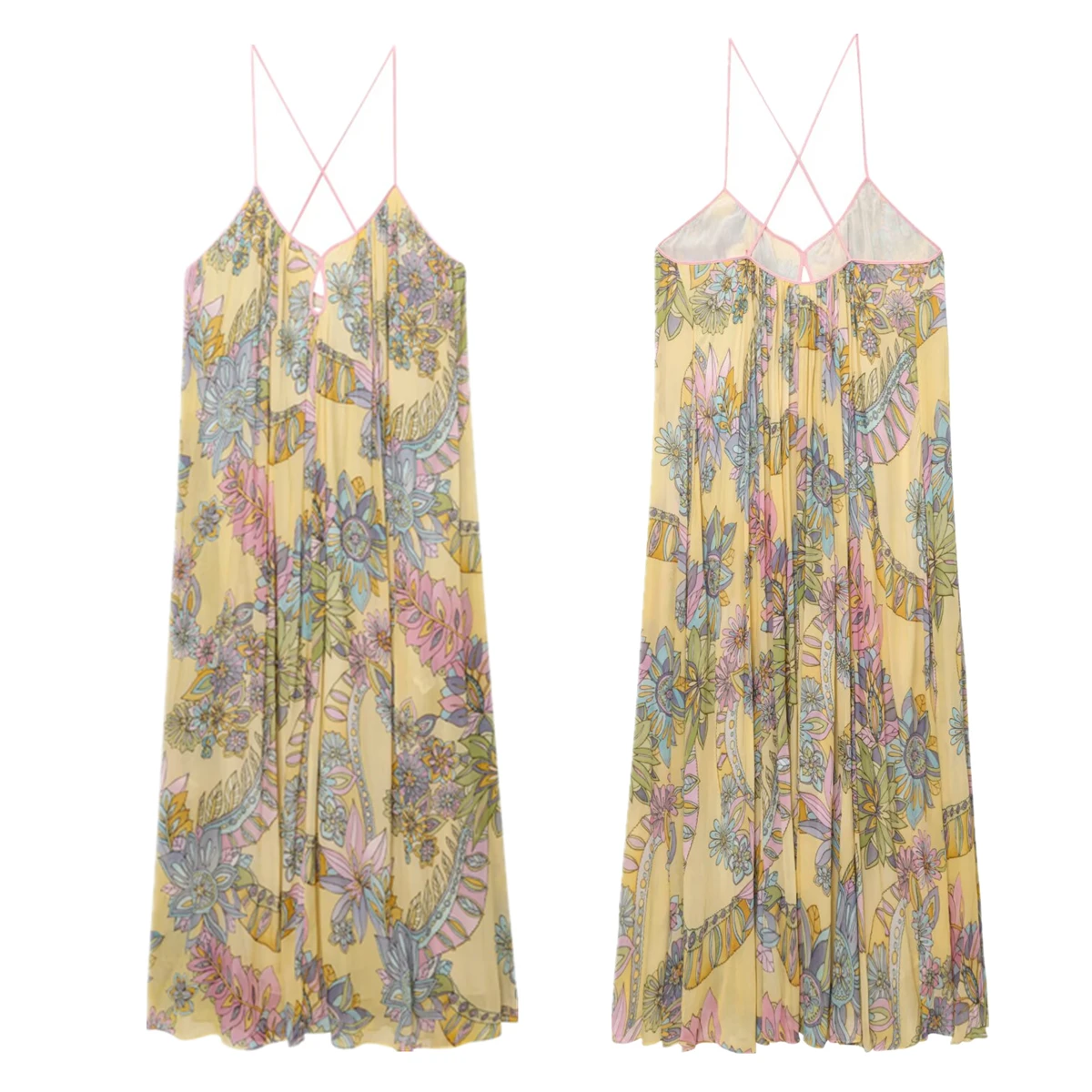 

Dave&Di French Office Ladies Elegant Floral Chiffon Dress Beach Vacation Lazy Suspender Dress Women Summer Party Dresses Vestido