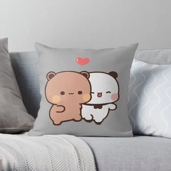 Dudu Bear And Bubu Panda Chilling Out To  Printing Throw Pillow Cover Cushion Throw Decor Bed Pillows not include One Side