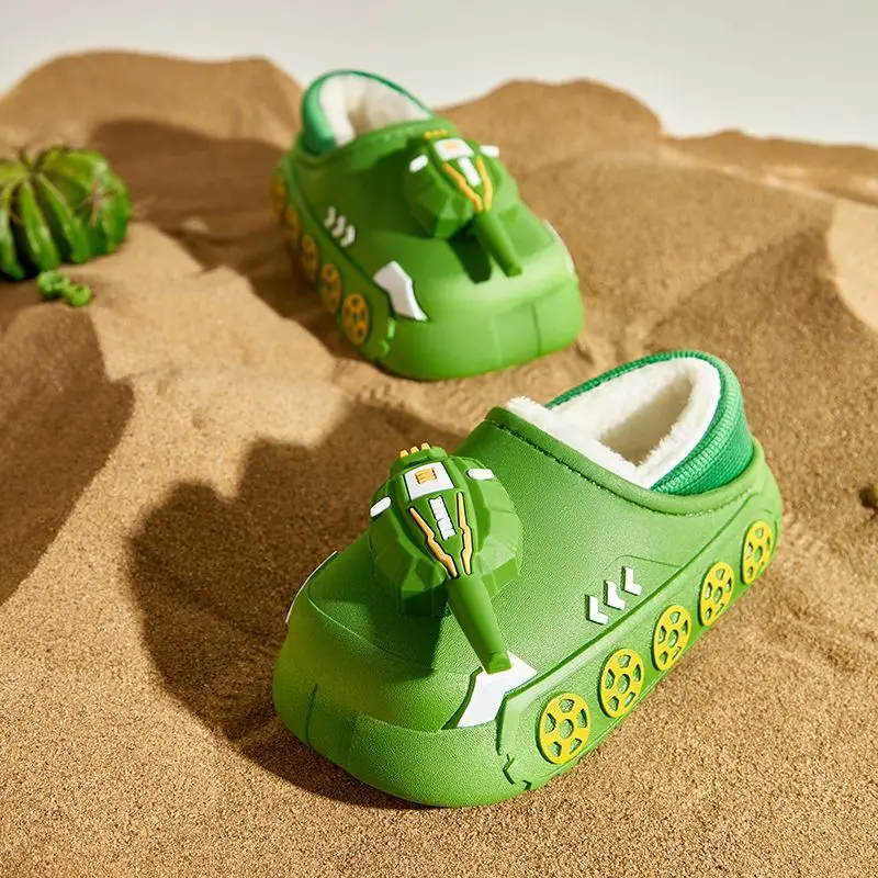 

Kids Boys Warm Plush Lined Ankle Slippers Cartoon Animal Design Winter Shoes for Indoor Outdoor Home Use Non Slip