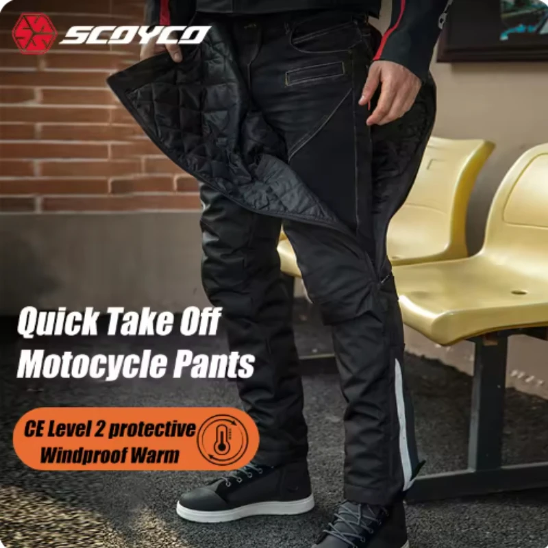 SCOYCO Pantaloni invernali da moto Take Off rapido Pantaloni anticaduta CE da motocross caldi antivento impermeabili