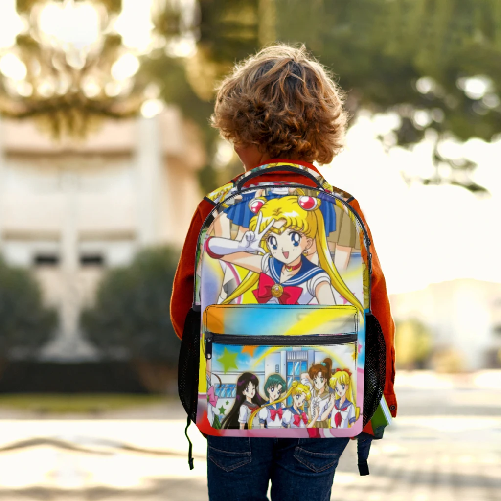 Mochila juvenil informal ligera con estampado de Sailor-Moon para niños de 17 pulgadas