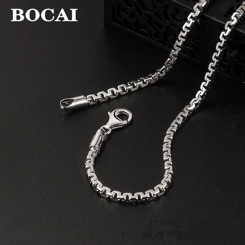 

BOCAI New S925 Silver Necklace for Men Fashionable Hip-Hop Personality Twill Box Chain Exquisite Holiday Gift Jewelry Wholesa