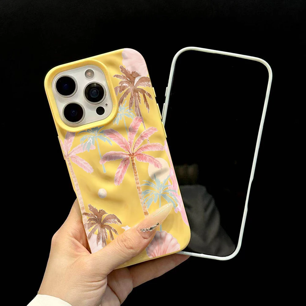Sommer-Kokosnusswald-Kunst-Handyhülle für iPhone 17 16 15 14 13 12 11 Pro Max 14 Plus 17Air Falten-Wellen-Soft-Silikon-Schutzhülle – Detail 6