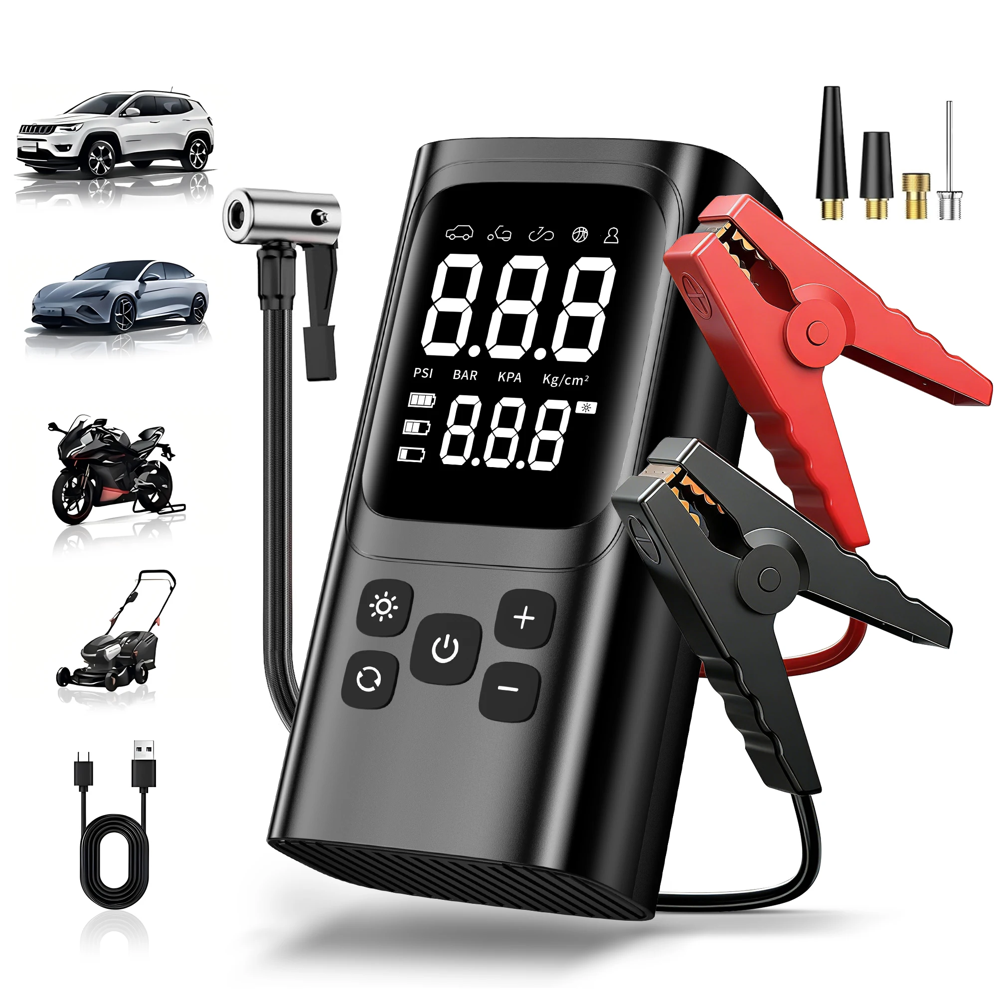 150 PSI Tragbarer Reifenfüller mit Notstartfunktion für Autos, Digitaler Luftkompressor