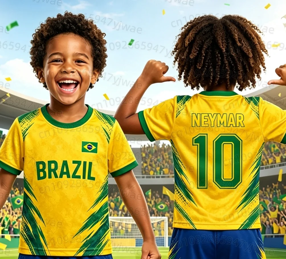 2026 Jungen Mädchen Neymar Nr.10 Fußballtrikot T-Shirt Shorts Set Damen Herren BRASILIEN Fans Kinder T-Shirt Shorts Set Trainingsanzug 2-teiliges Set – Detail 13