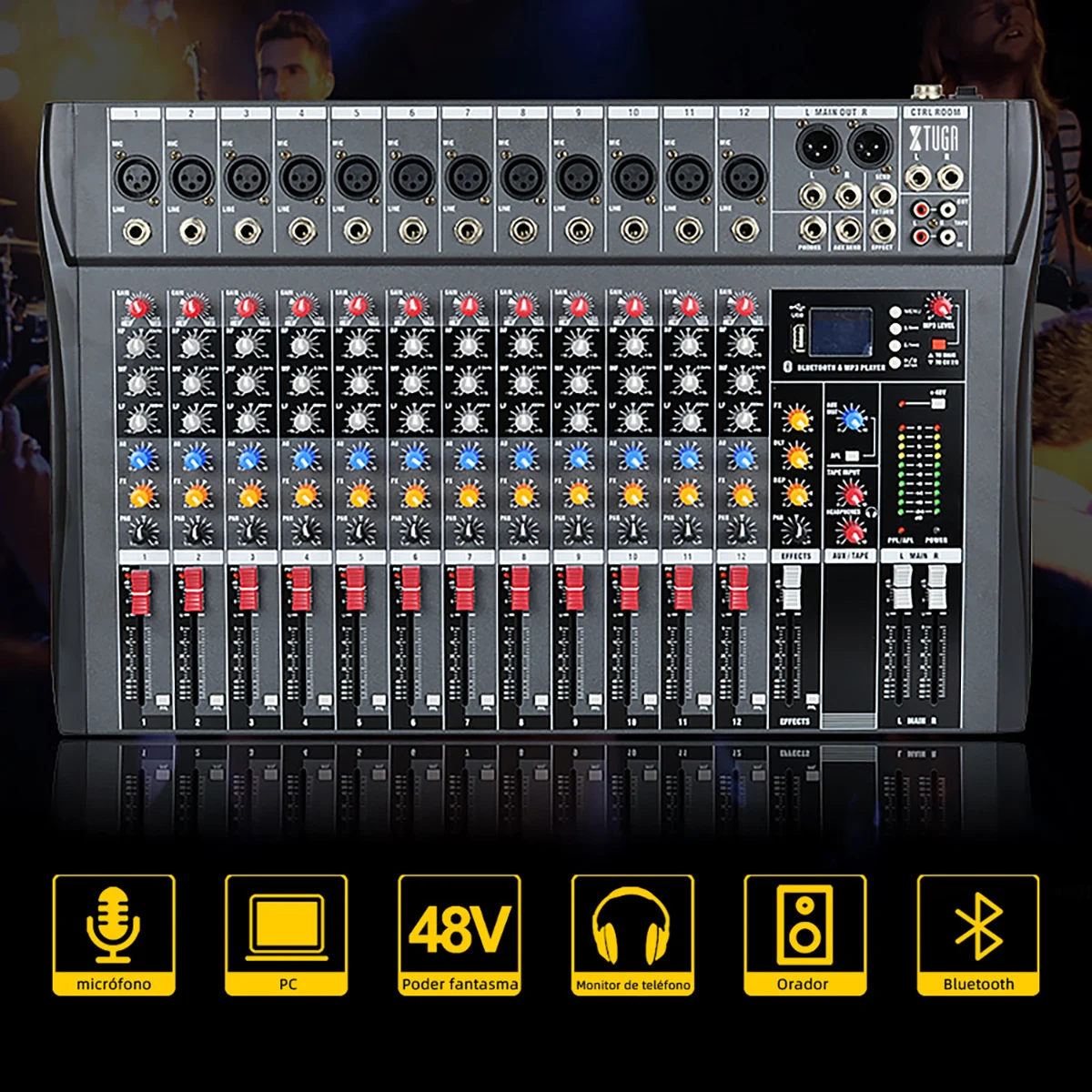 High Quality Professional  12 Channel DSP Audio Echo Sound Console USB Digital Audio Mixer Amplifier