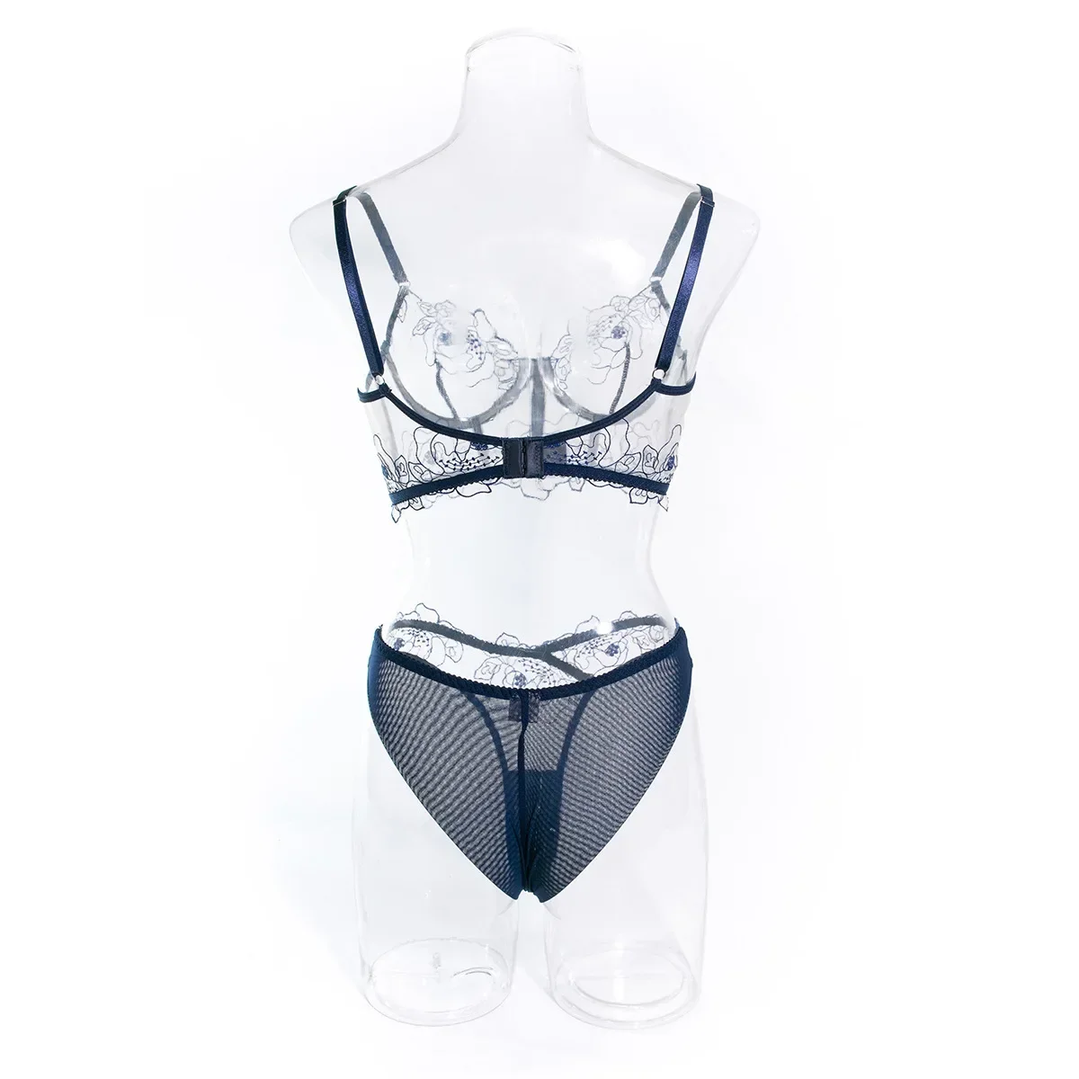 New Embroidered Fishbone Back Bra Feminine Body Shaping Embroidered Sexy Underwear See-through Two-piece Suit Sexy Lingerie