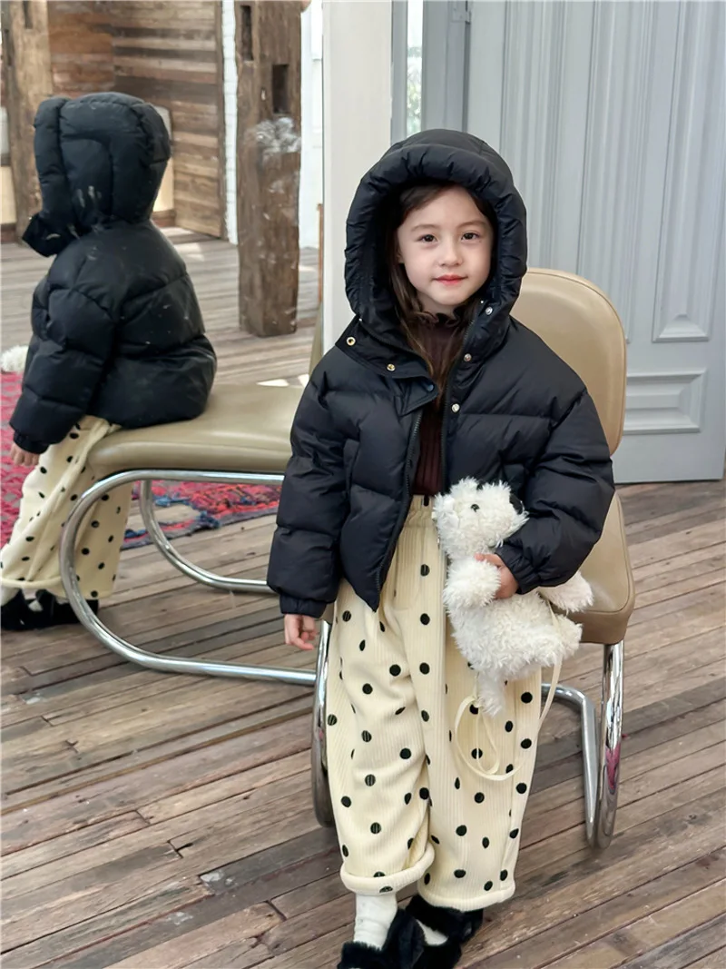 Korean Children\'s Down Jacket 2024 New Autumn/Winter Girls Boys Hooded Thick Short Warm Coat Casual Baby White Duck Down Outwear