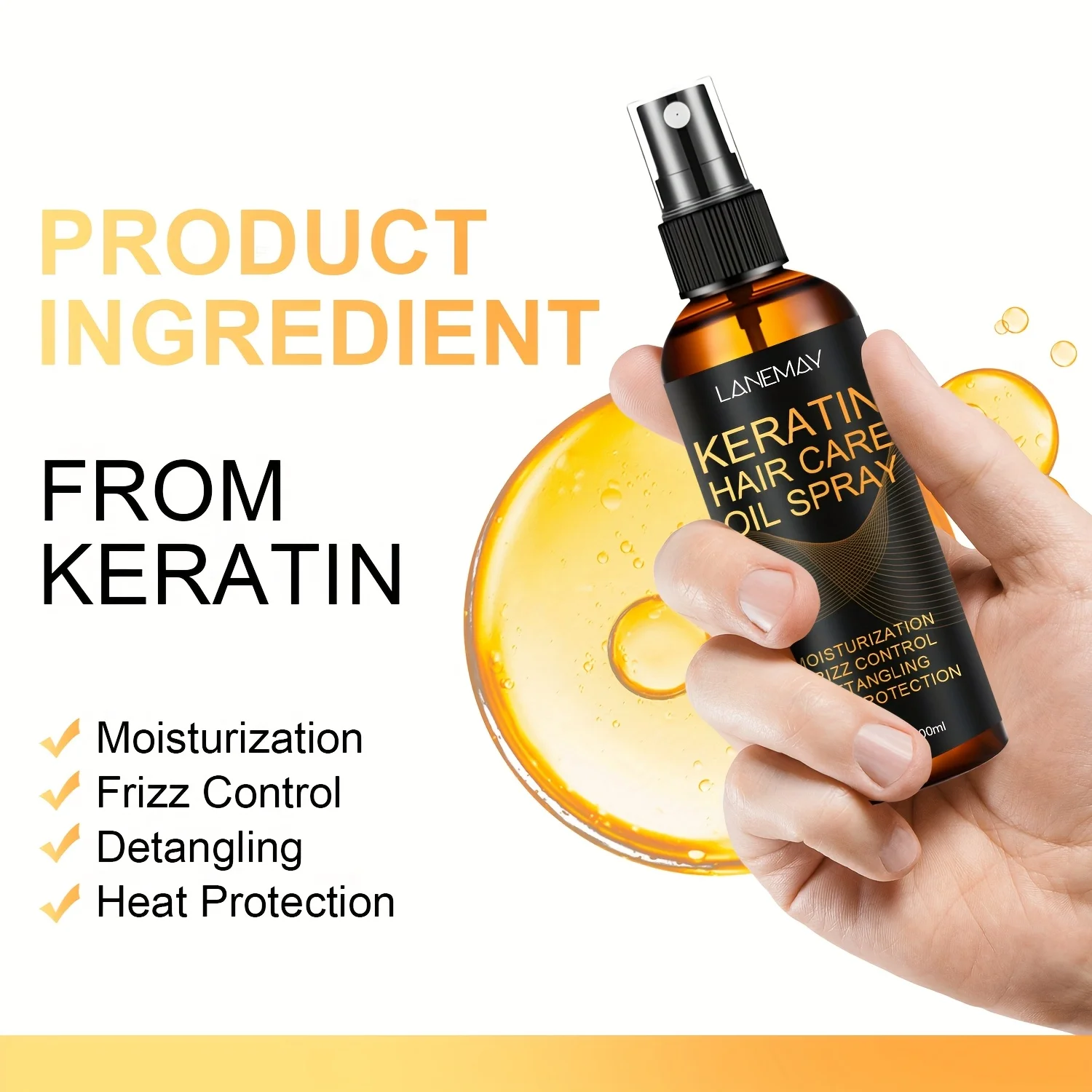 Keratin Hair Care Oil Spray - Deeply Moisturize and Soft Hair, Dry & Damaged Hair,Enhance Hair Shine and Frizz Control view 3