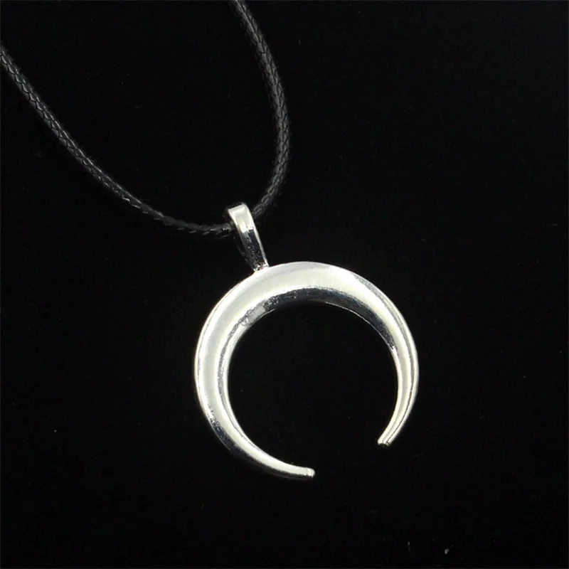 Crescent Moon Pendant Necklace For Women Men Vintage Jewelry Black Leather Chain Necklace