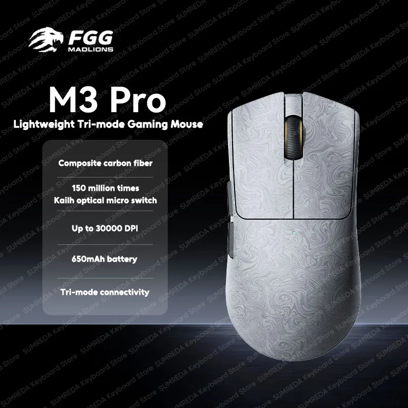 FGG Madilons M3 Wireless Gaming Mouse Composite carbon fiber MADLIONS Custom Sensors 30000DPI Bluetooth 2.4G Wired Gaming Mouse