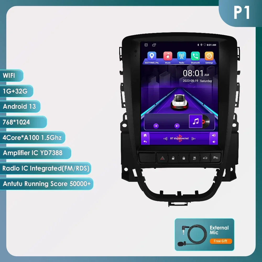 9.7 Inch Android 13 Auto Radio Voor Opel Astra J Vauxhall Buick Verano 2009-2015 Multimedia Video 4G Wifi Carplay Head Unit 7862