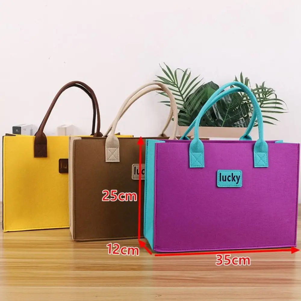 Simple Felt Shoulder Bag New Durable Large Capacity Storage Tote Felt Bag Yellow Color Shopping Felt Tote Bag