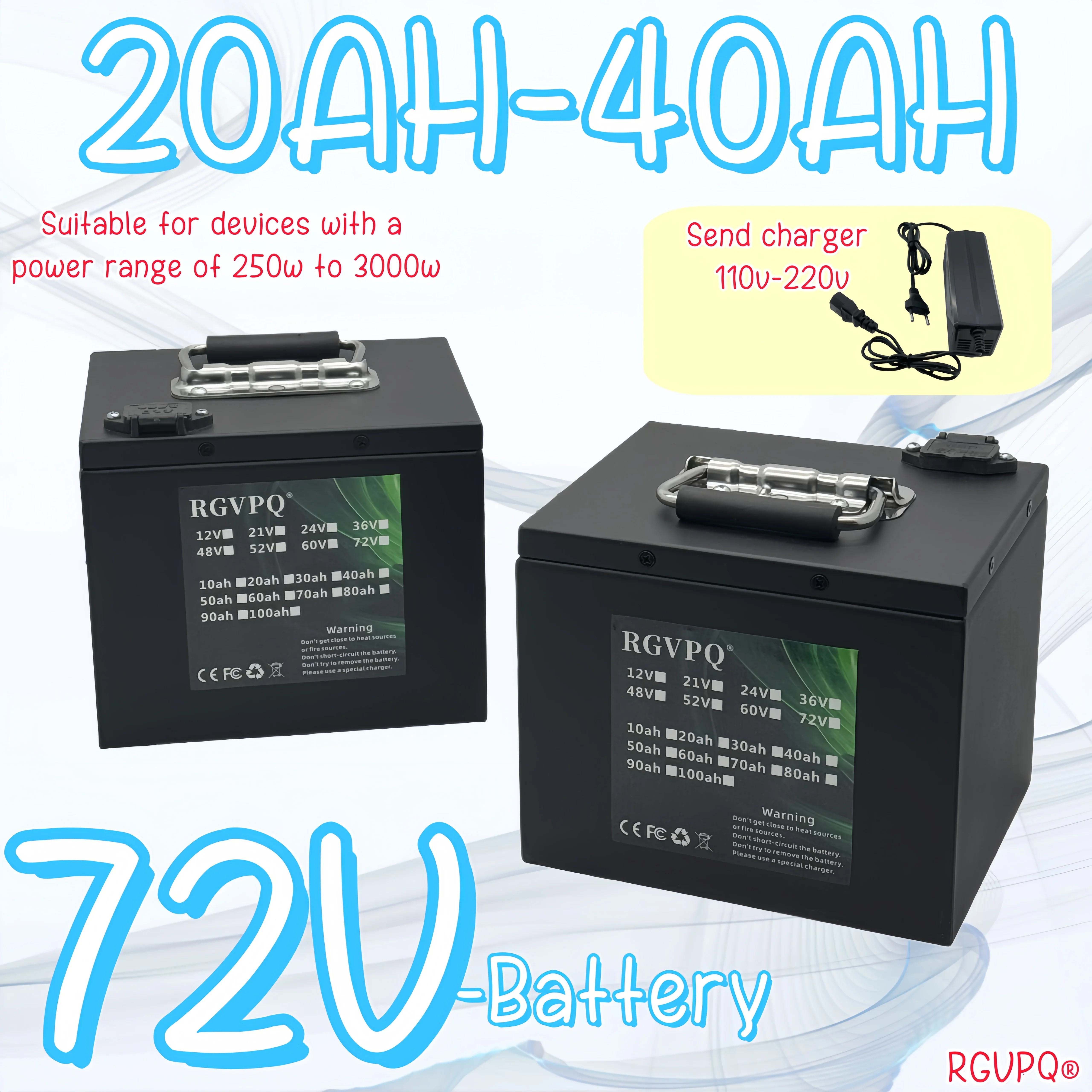 

Air freight free, 24-hour delivery for orders in stock, 72V 40AH, 18650 lithium-ion battery,+charger