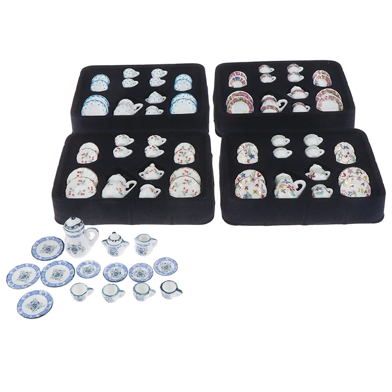 1:12 poppenhuis miniatuur 17-delig porseleinen theekopje set Chintz bloemservies