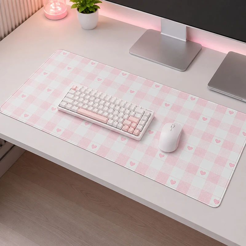 Pink Checkered Hearts Mouse Pad Gaming XL New Large HD Mousepad XXL Desk Mats Soft Office Carpet Natural Rubber Laptop Mice Pad
