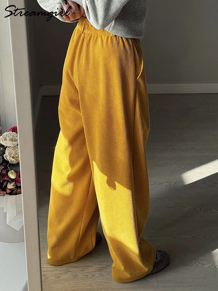 Streamgirl شتاء دافئ سروال قصير الصوف النساء أسود مستقيم السراويل الطويلة واسعة الساق الوردي سميكة المخملية السراويل النساء الشتاء #3