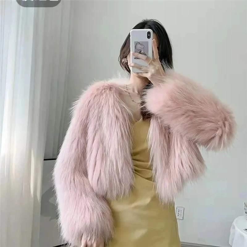 Winter Women Faux Fur Coat Solid V Neck Short Cardigan Fur Jacket Autumn Warm Feather Coats Korean Fashion Long Sleeve Overcoat