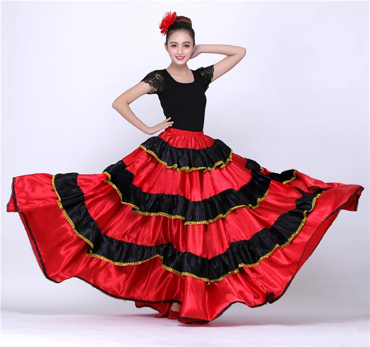 Ropa de baile de rendimiento, falda de Swing grande, danza del vientre, falda de baile de corrida de toro española, falda larga de práctica, disfraz