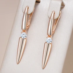 Kienl Simple 585 Rose Gold Color Long Drop Earring for Women Luxury Shiny Natural Zircon Accessories High Quality Daily Jewelry