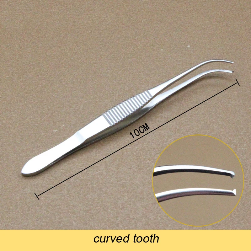 1pcs Teethed Tissue Forceps Tweezers Serrated Tips Stainless steel Plastic Eye Surgical Instrument