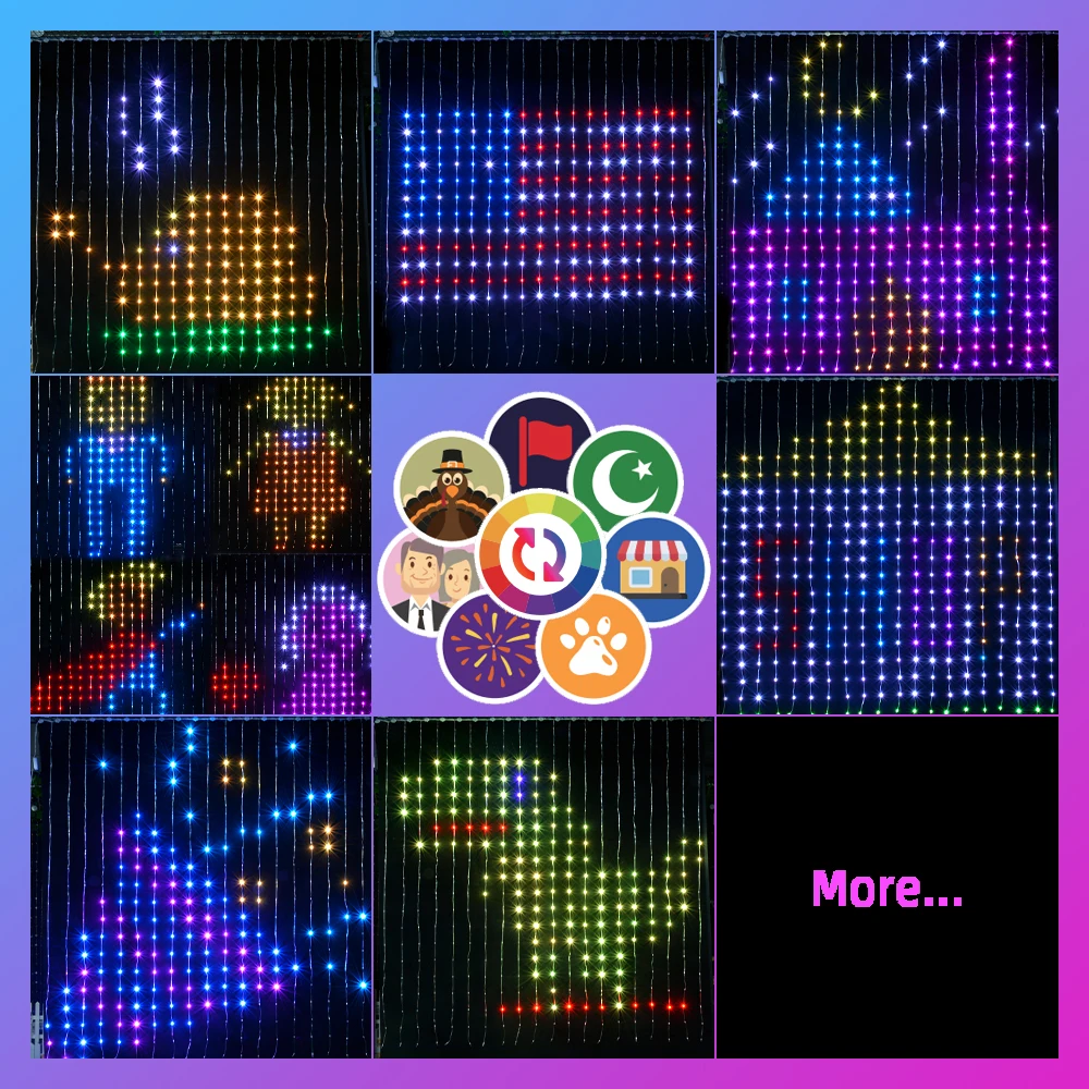 400 LED Smart USB Curtain Lights Colorful Fairy String Lights with DIY Text & Patterns,Music Sync,App Control for Bedroom Decor