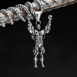 Fitness Men Necklaces 316L Stainless Steel Bodybuilding Strong Muscles Pendant Chain Punk Rock for Biker Male Jewelry Xmas Gift