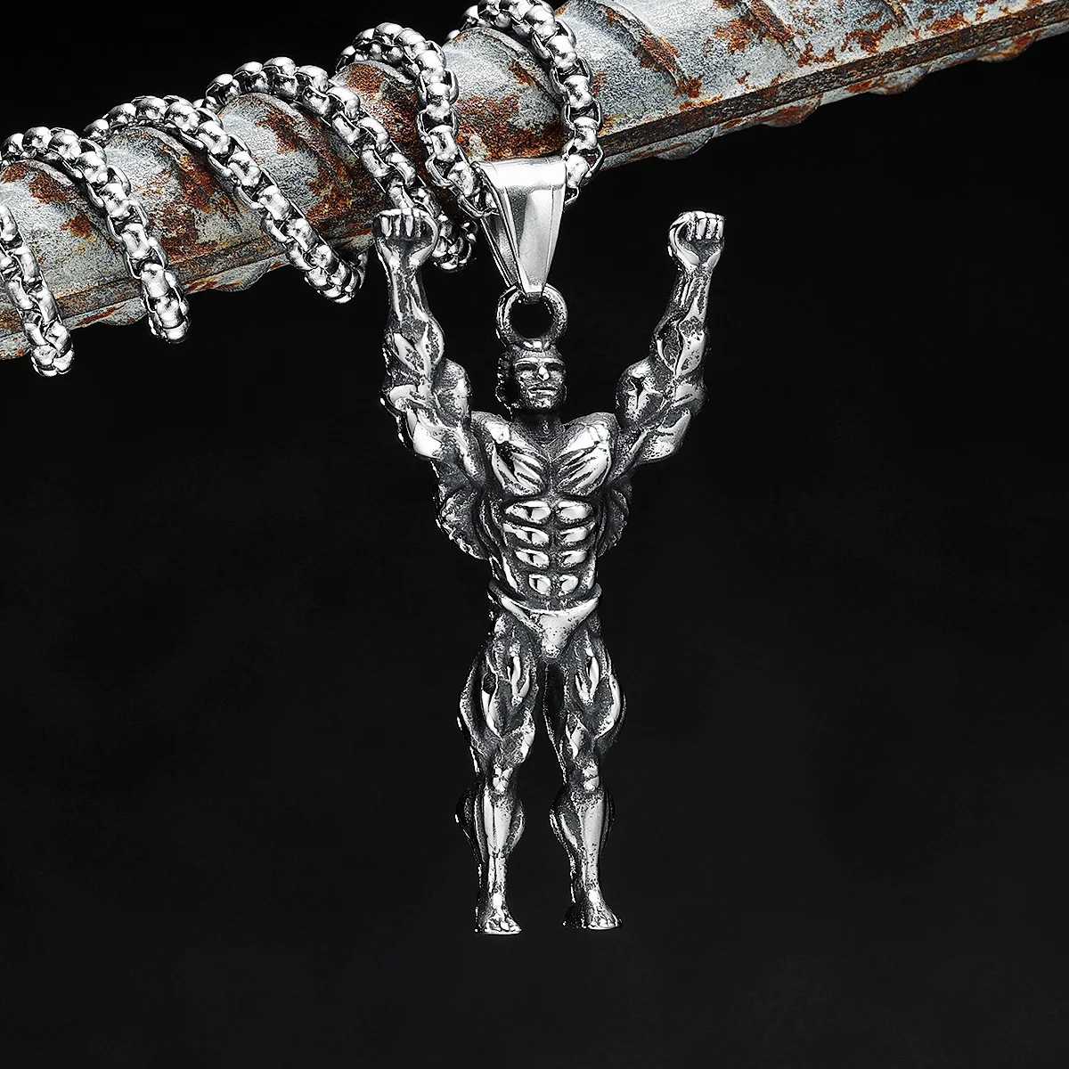 Fitness Men Necklaces 316L Stainless Steel Bodybuilding Strong Muscles Pendant Chain Punk Rock for Biker Male Jewelry Xmas Gift