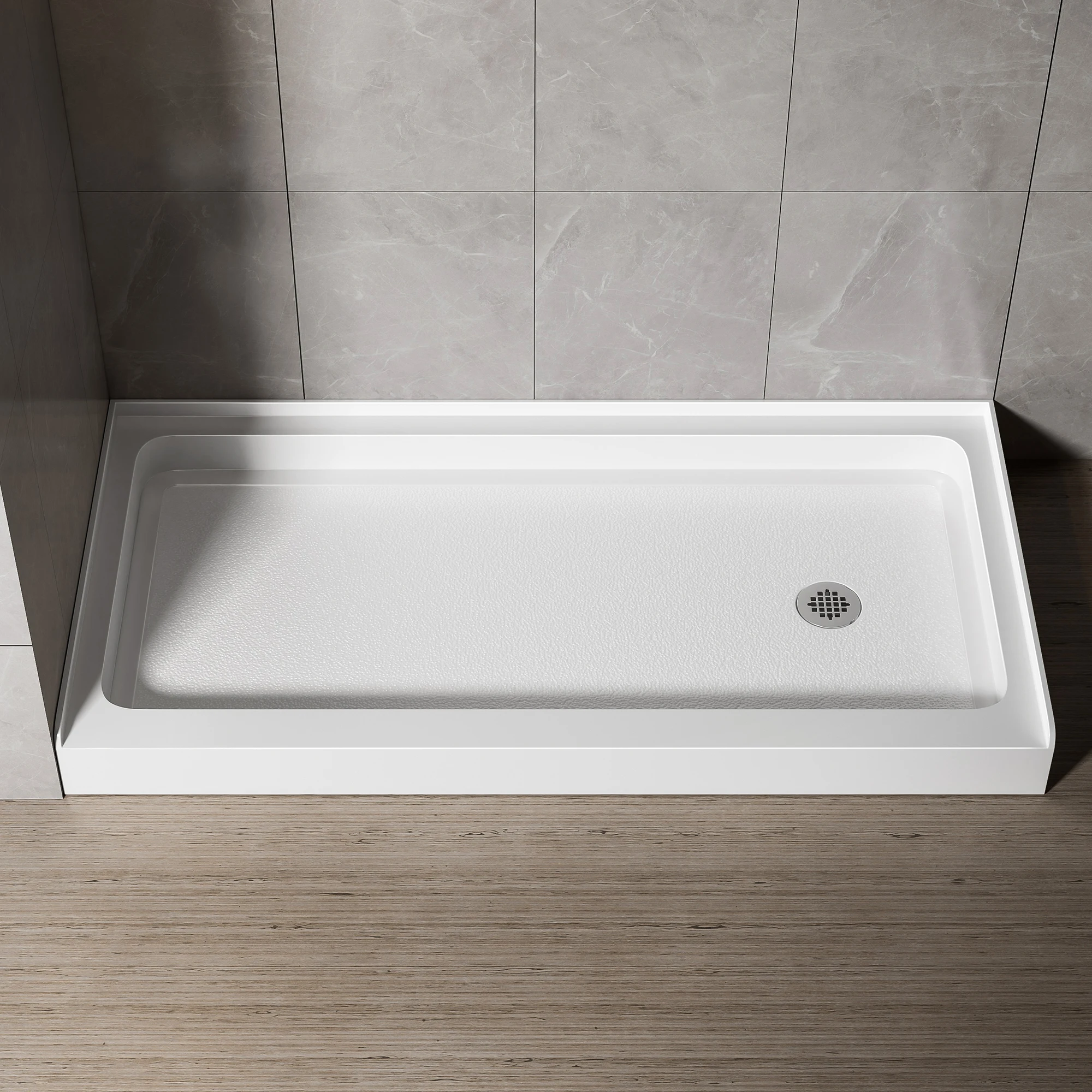 

60x30 Inch White Acrylic Shower Base, Right Drain, Non-Slip Surface