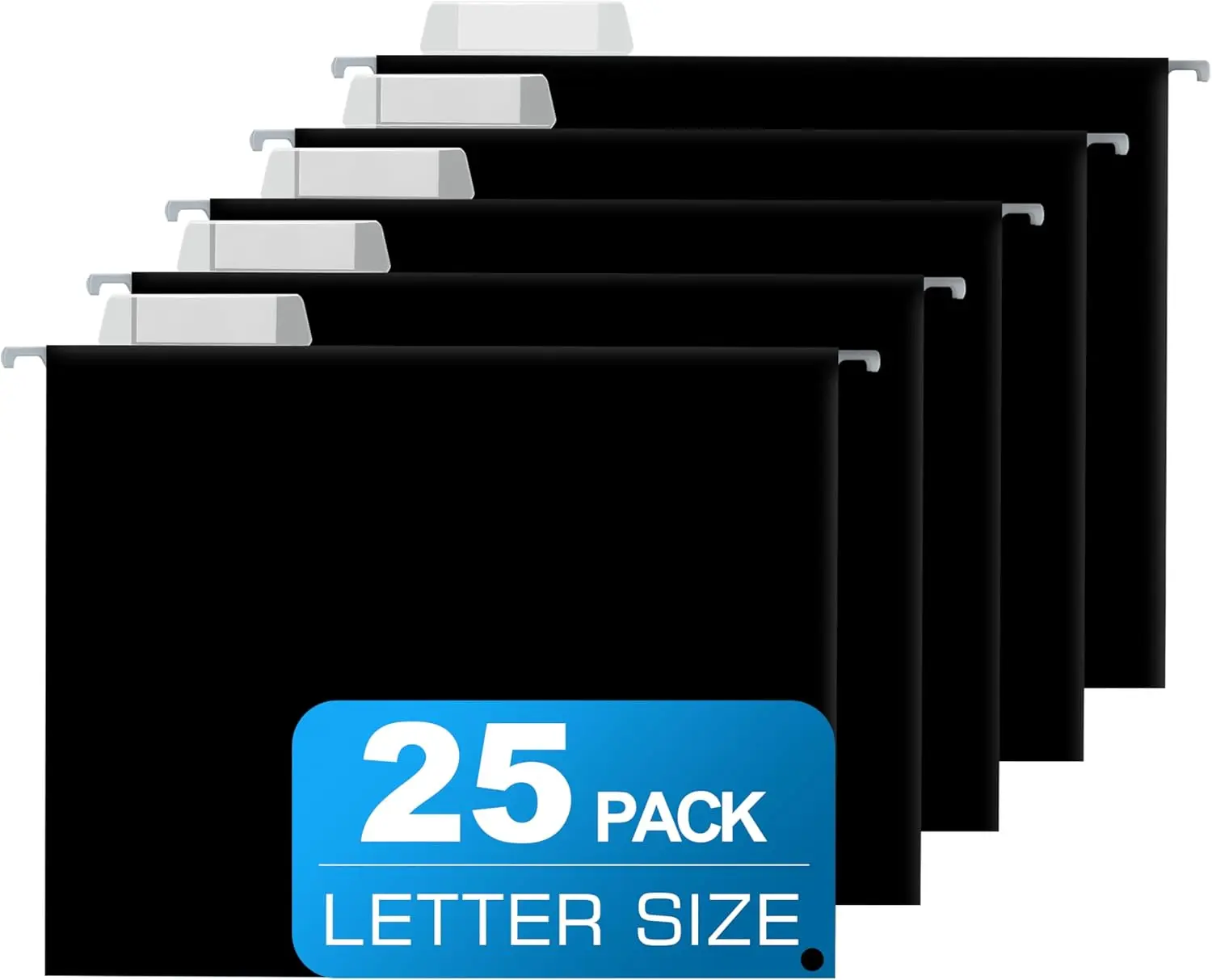 

25 Black Hanging File Folders for Office, School, Home - Adjustable Tabs, Bulky File Capacity