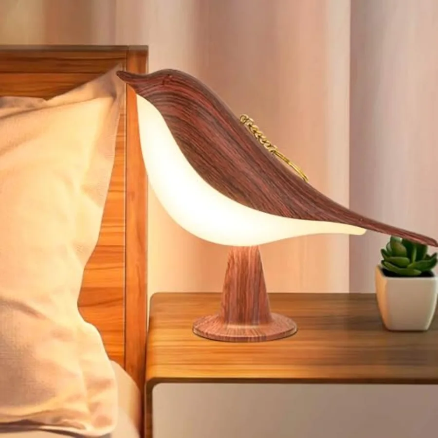 Small Table Lamp, Bird Lamp with Touch Sensor and 3 Color Temperatures, Cute Night Light, Wire-Free and Built-in Rechargeable B