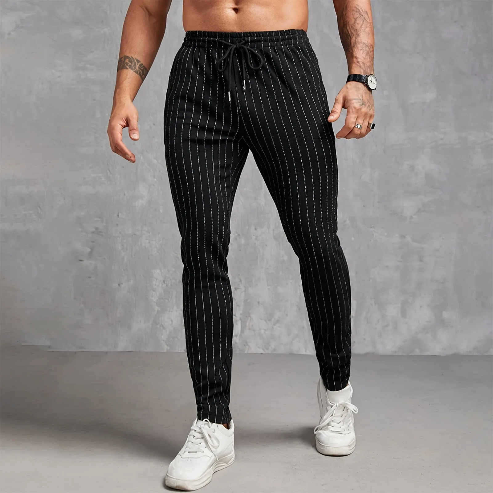 Pantalones Hombre Männer Gestreiften Atmungsaktive Harem Hosen Business Casual Trend Kordelzug Taille Komfortable Bleistift Jogginghose