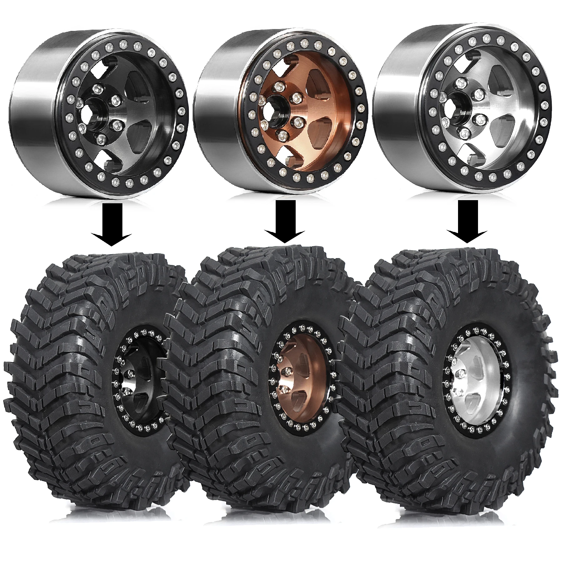 

4PCS 1.9 Inch Beadlock Wheel Rims -10mm Offset 12mm Hex For 1/10 RC Crawler TRX4 TRX6 SCX10 II/III Gen7 VS4-10