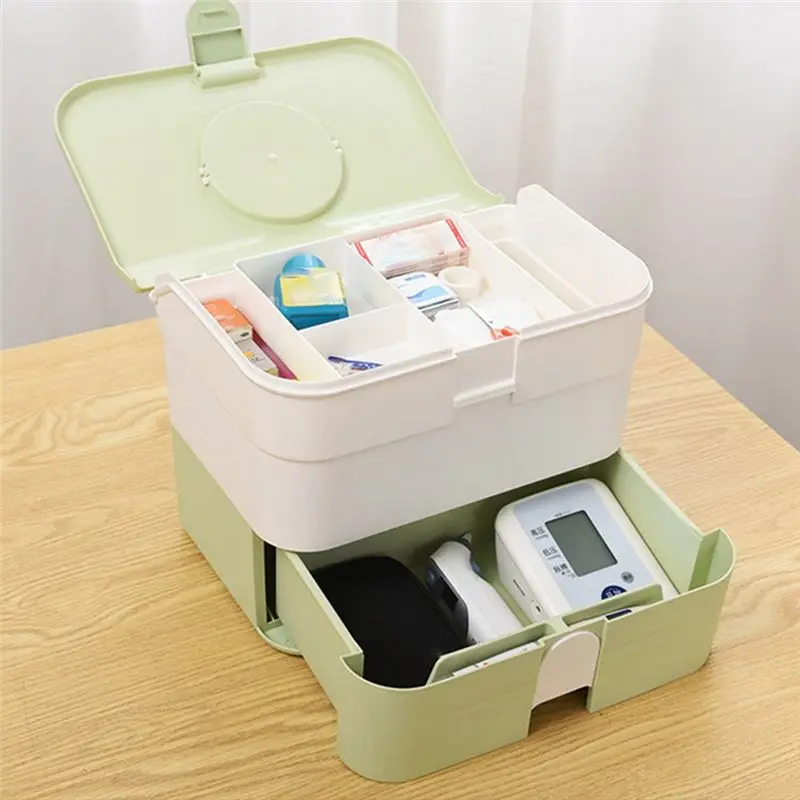 

REST Storage Box Container Bin with Removable Tray Portable Handle Family Emergency Medicine Kit Case Organizer Green