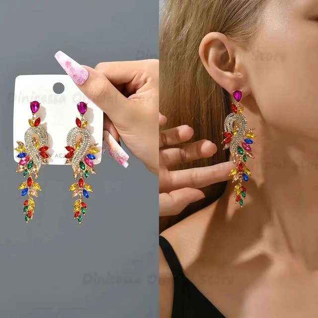 Design Dangle Earrings For Women Girl Luxury Elegant Metal Hollow Chain Leaves Crystal Pendant Biżuteria Akcesoria do uszu